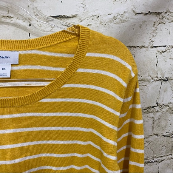 Old Navy Yellow White Striped Classic Crewneck Pullover Sweater - Picture 2 of 5